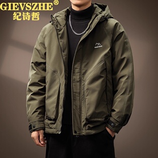 纪诗哲高端山系户外连帽冲锋衣羽绒服男冬季潮牌宽松加厚保暖外套