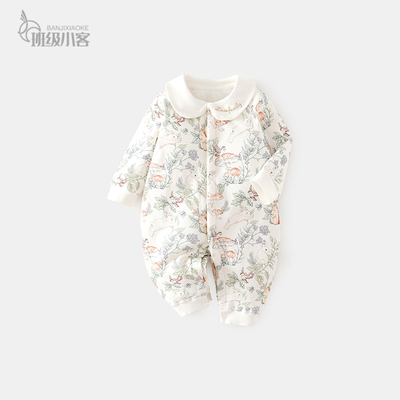 婴儿衣服秋冬季新款夹棉连体衣女宝宝纯棉加厚保暖哈衣棉衣棉服