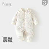 女宝宝外出婴儿夹棉连体衣秋冬季 棉服60克薄夹棉保暖哈衣婴儿爬服