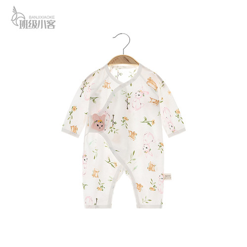 夏季新生婴儿连体衣纯棉薄款0-6月3宝宝衣服哈衣长袖夏款空调服