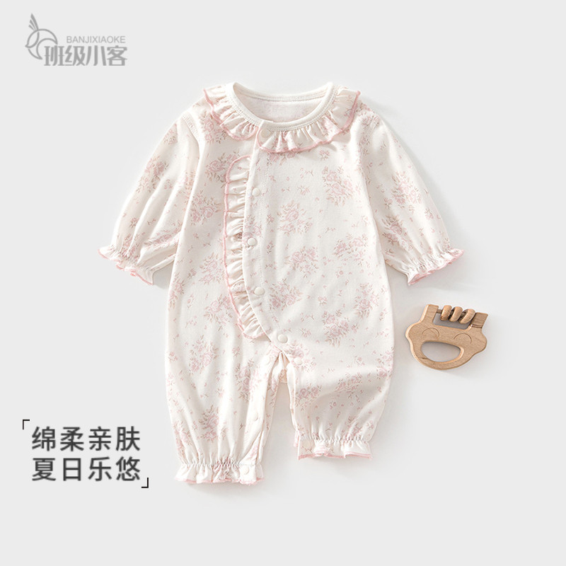 女宝宝夏装洋气外出哈衣婴儿碎花连体衣夏季薄款公主风新生儿衣服图片