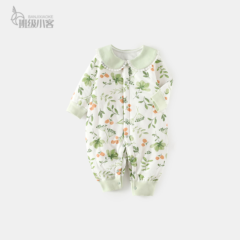 婴儿连体衣秋冬季薄棉40g纯棉a类女宝宝外出超萌爬服新生的儿衣服