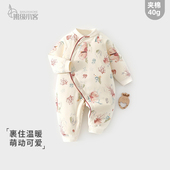 婴儿衣服秋冬季 夹棉连体衣40g薄棉外出服新生儿男女宝宝哈衣爬服