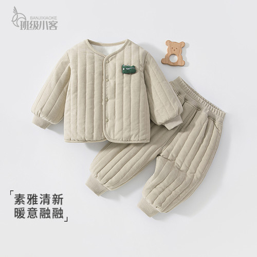 婴儿120g夹棉套装宝宝棉衣棉裤加厚秋冬棉袄棉裤儿童外穿加棉套装