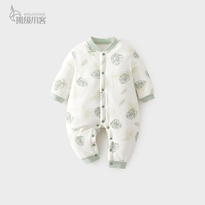 宝宝秋冬季夹棉加厚连体衣新生婴儿衣服冬款外出哈衣爬服150g薄棉