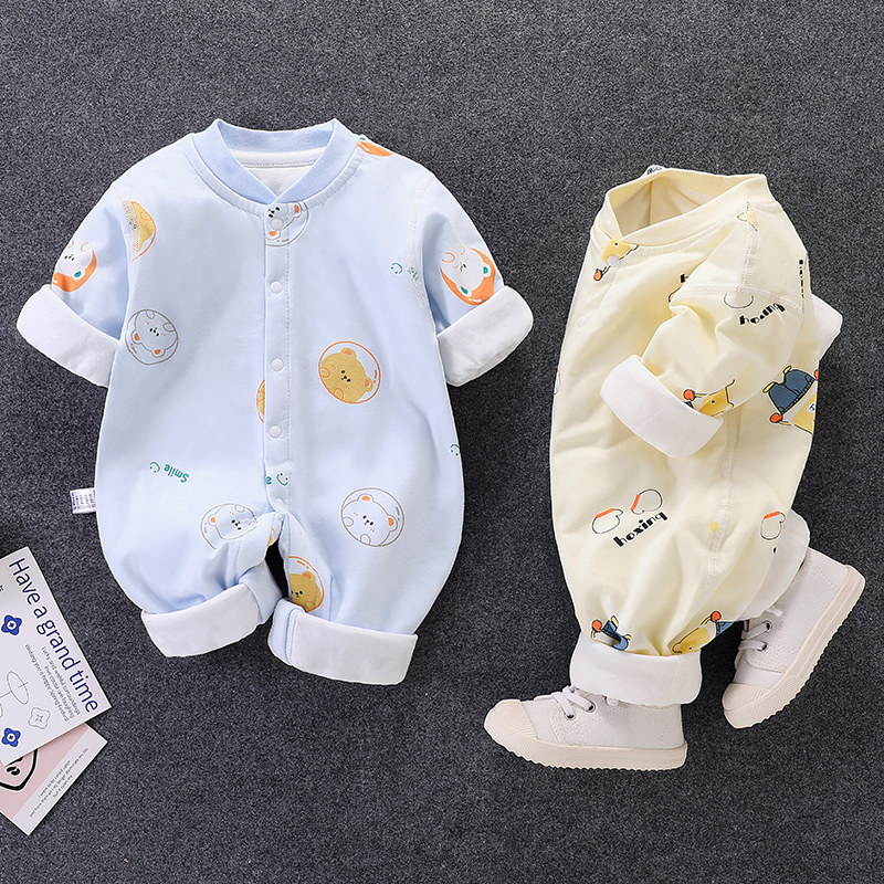 新生幼儿衣服新品春款婴儿连体衣夹棉薄棉男女宝宝保暖哈衣爬爬服