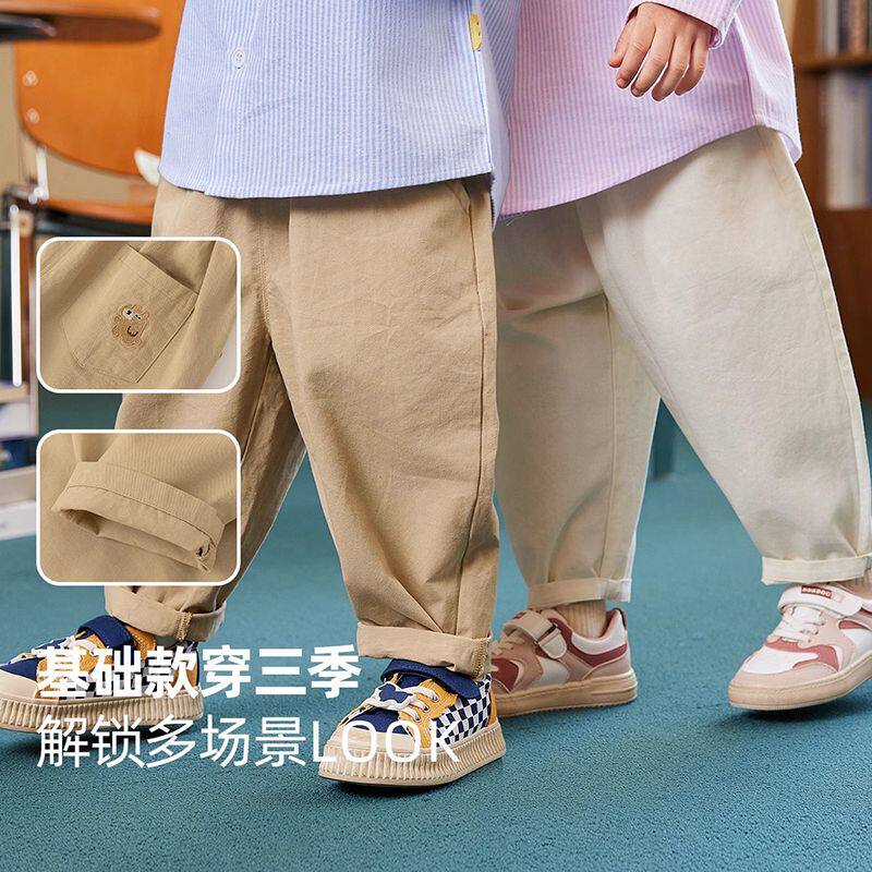 宝宝裤子纯棉休闲裤春款儿童学院风工装裤春秋男童长裤女童梭织裤