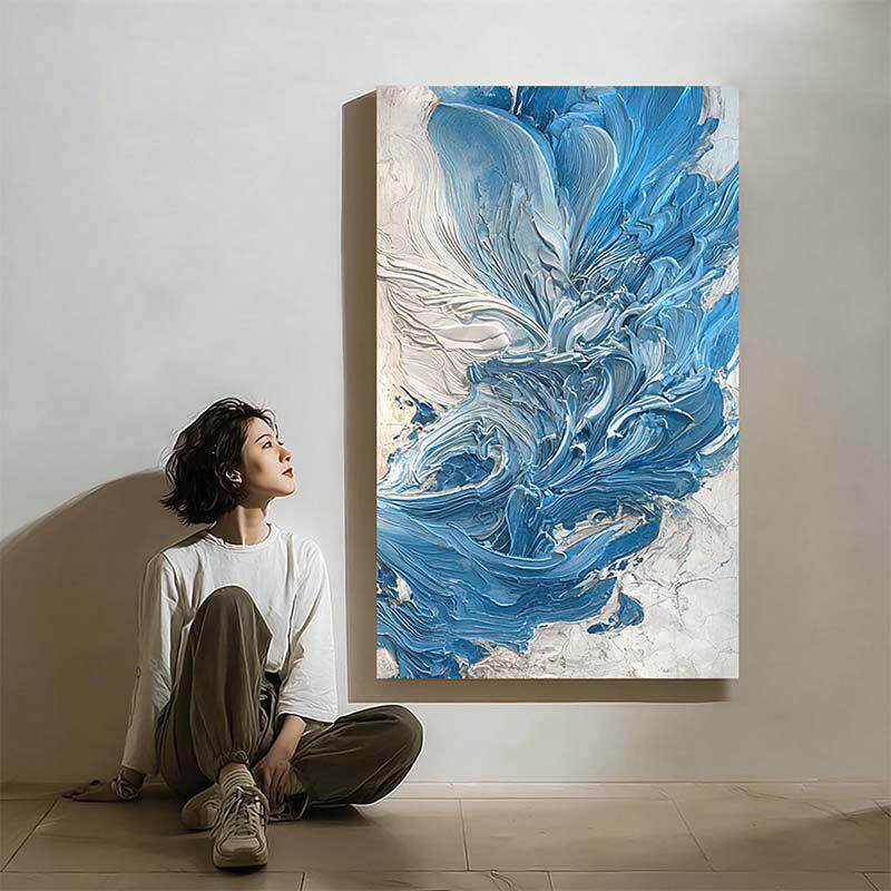 《蓝笺》立体浮雕感装饰画玄关大气现代风壁画客厅抽象简约风挂画