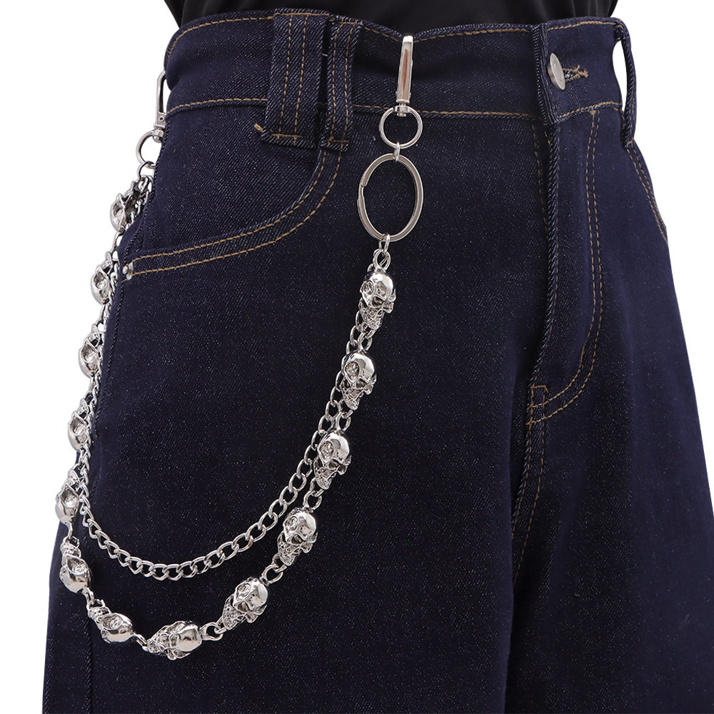金属骷髅头牛仔裤链嘻哈个性朋克 jk 裙腰链男女服饰腰间挂链配饰