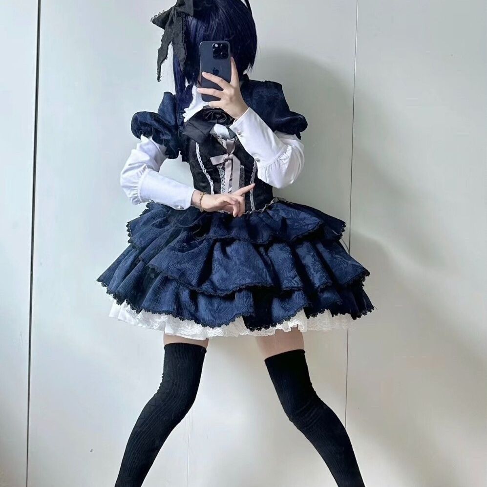 现货暗纹六花洋装cos服中