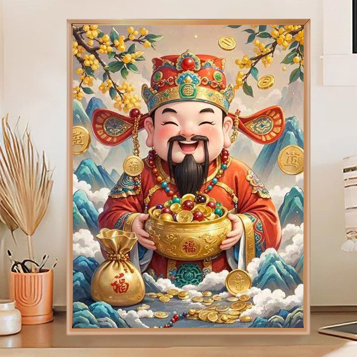 财神爷钻石画2026新款5d满钻玄关带框手工diy十字绣粘贴水晶钻