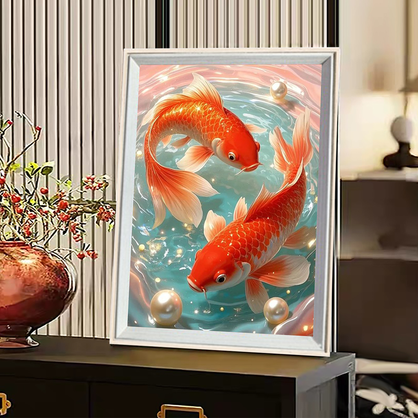 好运锦鲤2026新年钻石画新中式十字绣满钻客厅玄关画大气招财
