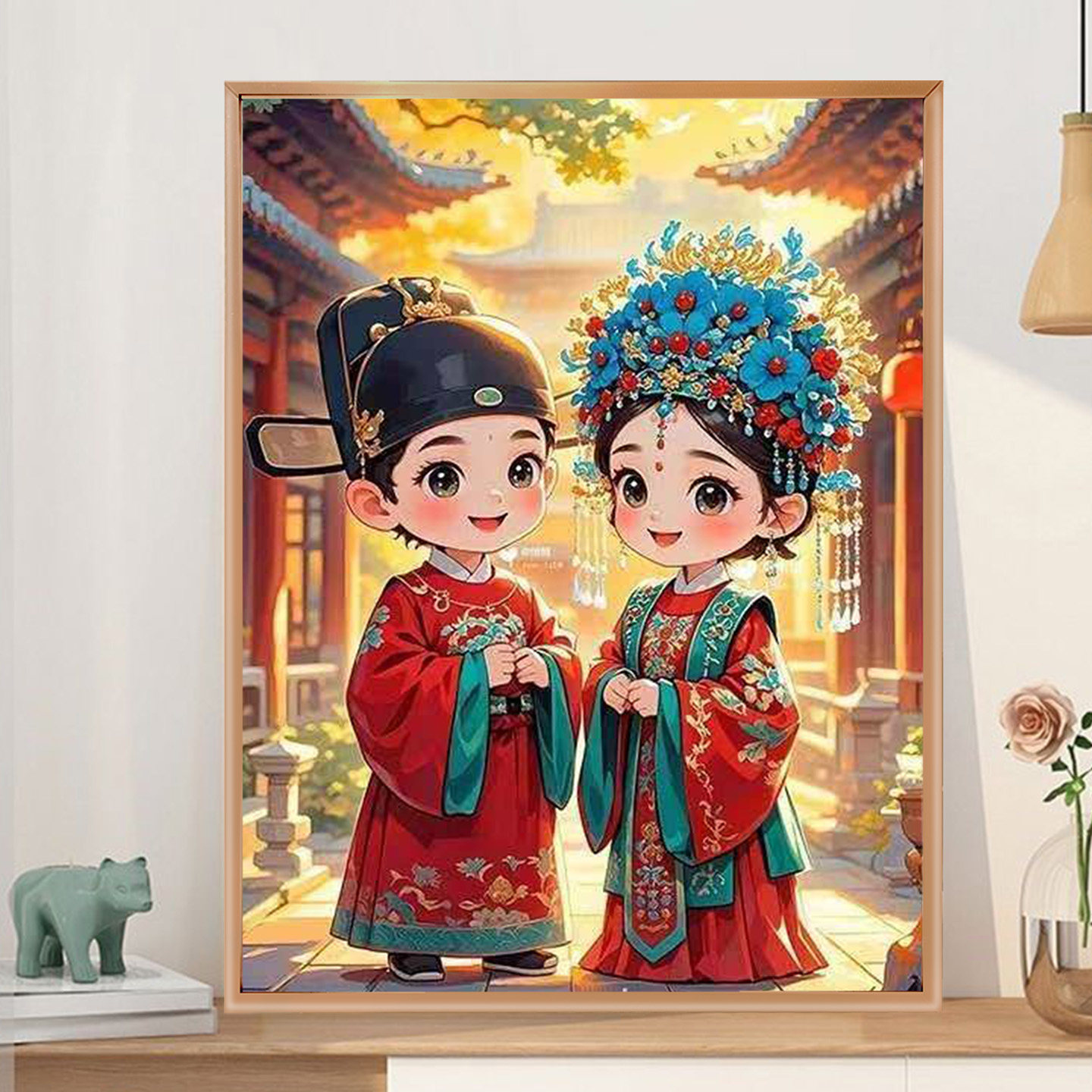 国风新婚自粘满钻钻石画图片
