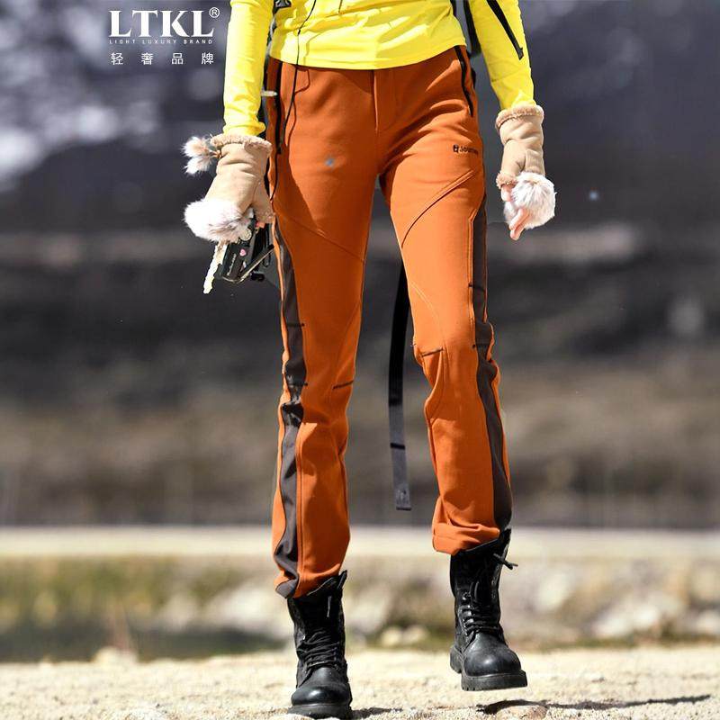 保暖抓绒修身登山露营保暖防风防水透气拼色软壳冲锋裤女