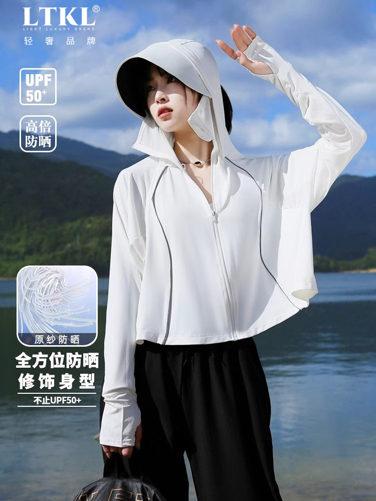 防晒衣帽子面罩一体2024新款专业upf50+防紫外线短款冰丝防晒斗篷