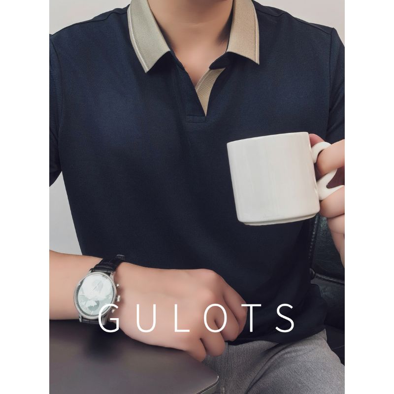 Gulots 夏季凉感桑蚕丝高端商务polo衫男款短袖海鸥领T恤