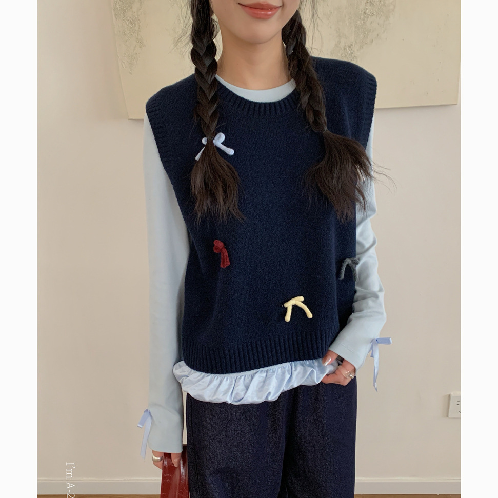 蝴蝶甜心。小韩风针织马甲女宽松百搭设计感秋冬新款毛衣无袖上衣