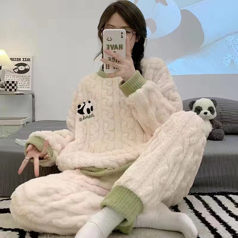 加绒加厚珊瑚绒睡衣女冬季新款