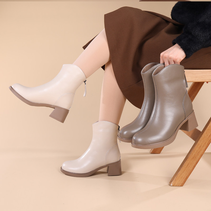 2024新款法式时尚韩版时装靴女气质粗跟短靴圆头短靴瘦瘦靴英伦风,女鞋,时装靴,淘宝优惠券,粉丝福利购,淘宝优惠卷