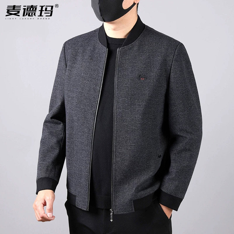 春秋大码男棒球领厚夹克
