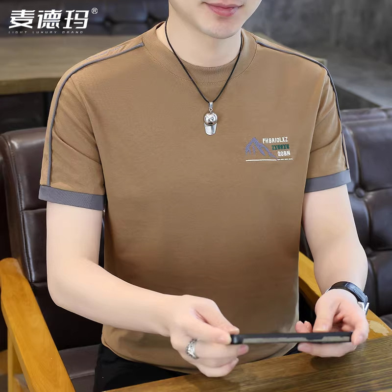 夏季棉质薄款男士刺绣吸汗T恤