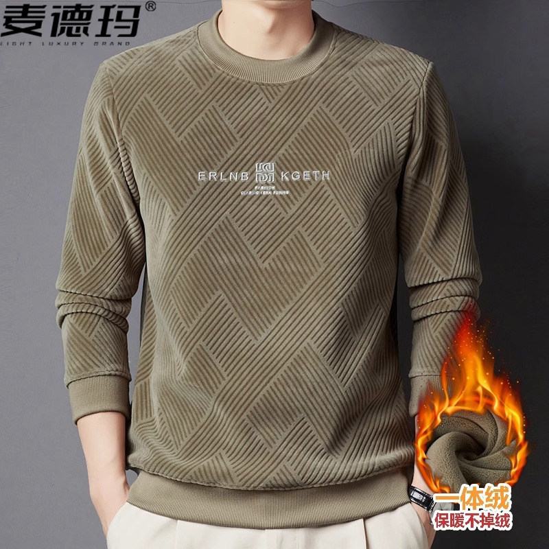 时尚男士加绒卫衣长袖t恤男冬季