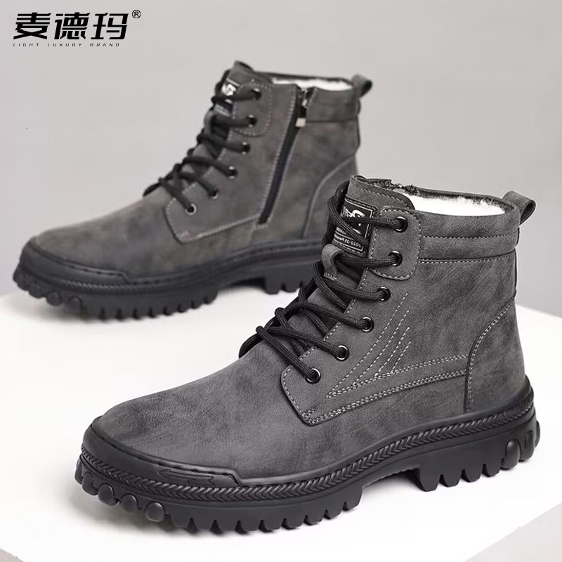 马丁靴男士雪地靴真皮加绒保暖鞋