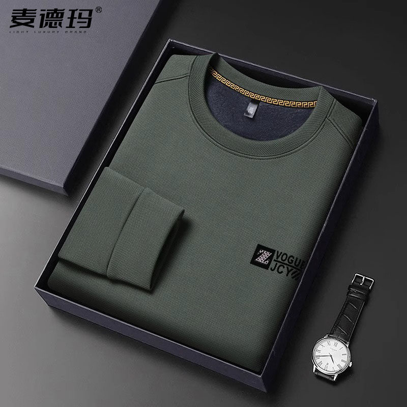 高端长袖薄款卫衣男2024春秋新款t恤男士休闲高端圆领宽松打底衫