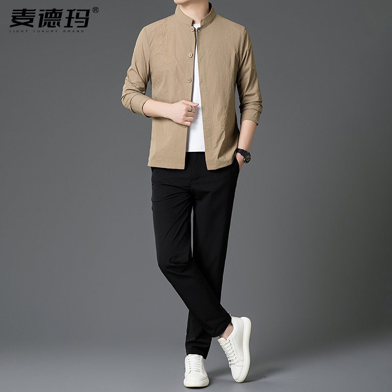 高端国风运动套装男士防晒衣外套2026年夏季冰丝休闲长裤子男一套