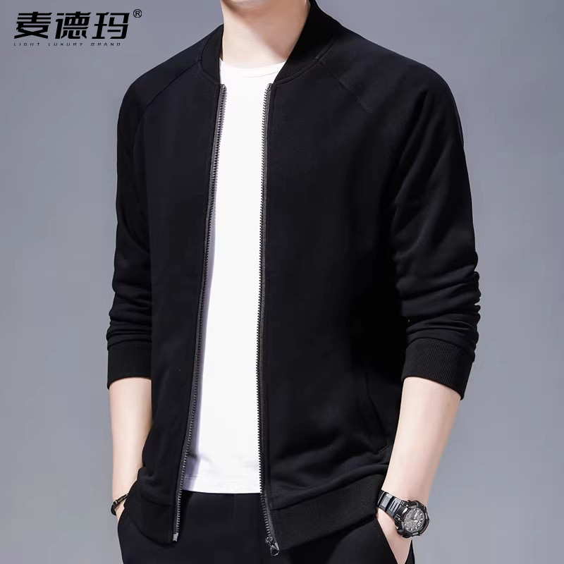 2025年外套男夹克春秋薄款棉卫衣中年男士棒球服运动休闲拉链开衫