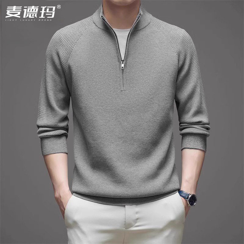 半拉链男士打底加厚保暖立领毛衣