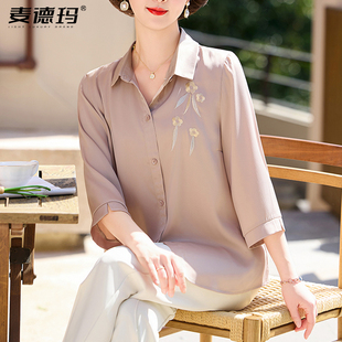 衬衫 2025新款 洋气雪纺上衣中老年女薄款 宽松翻领气质小衫 妈妈秋季