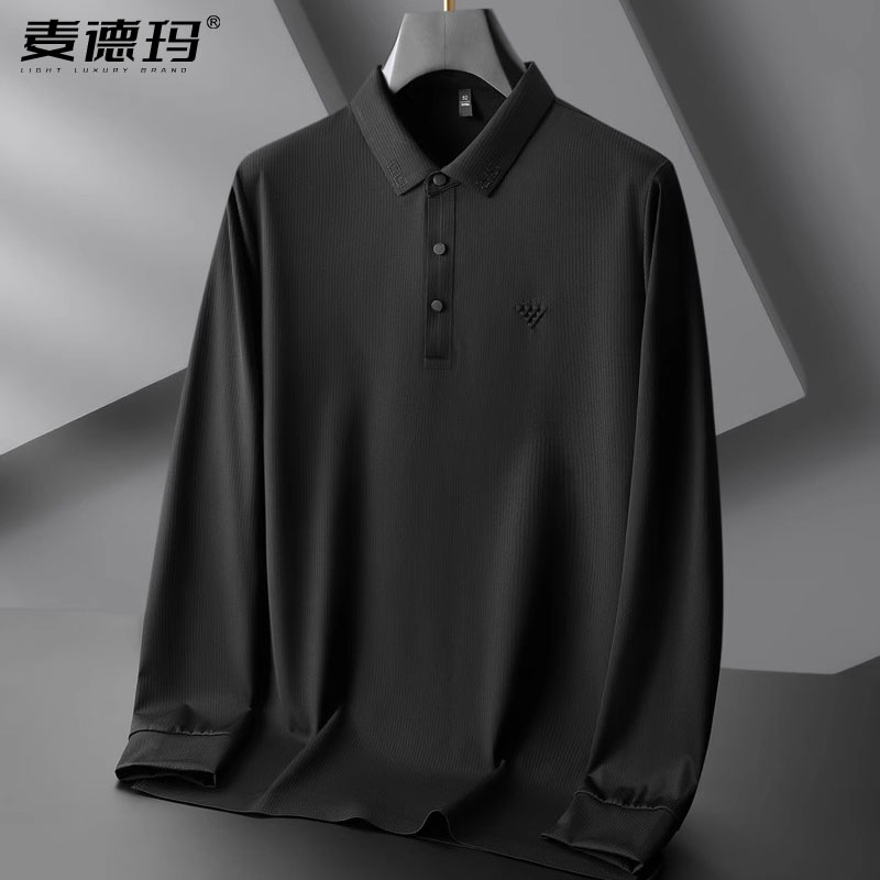 大码长袖T恤男装中年翻领
