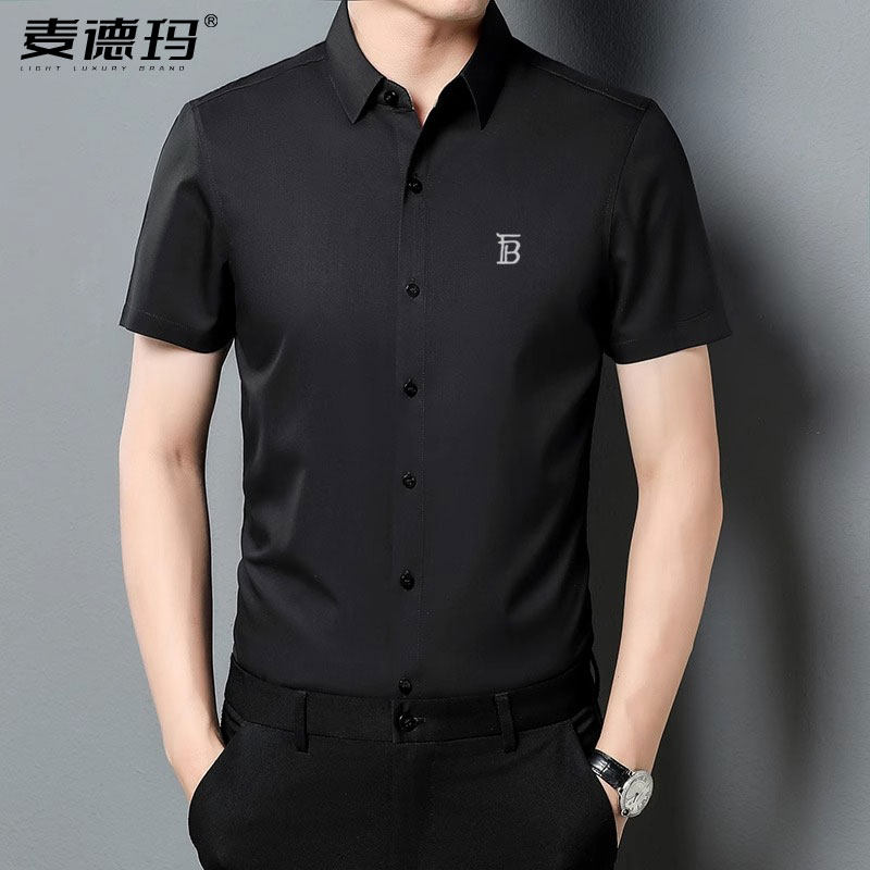 高端夏季新款短袖衬衫男士半袖高级感休闲修身衬衣免烫抗皱上衣