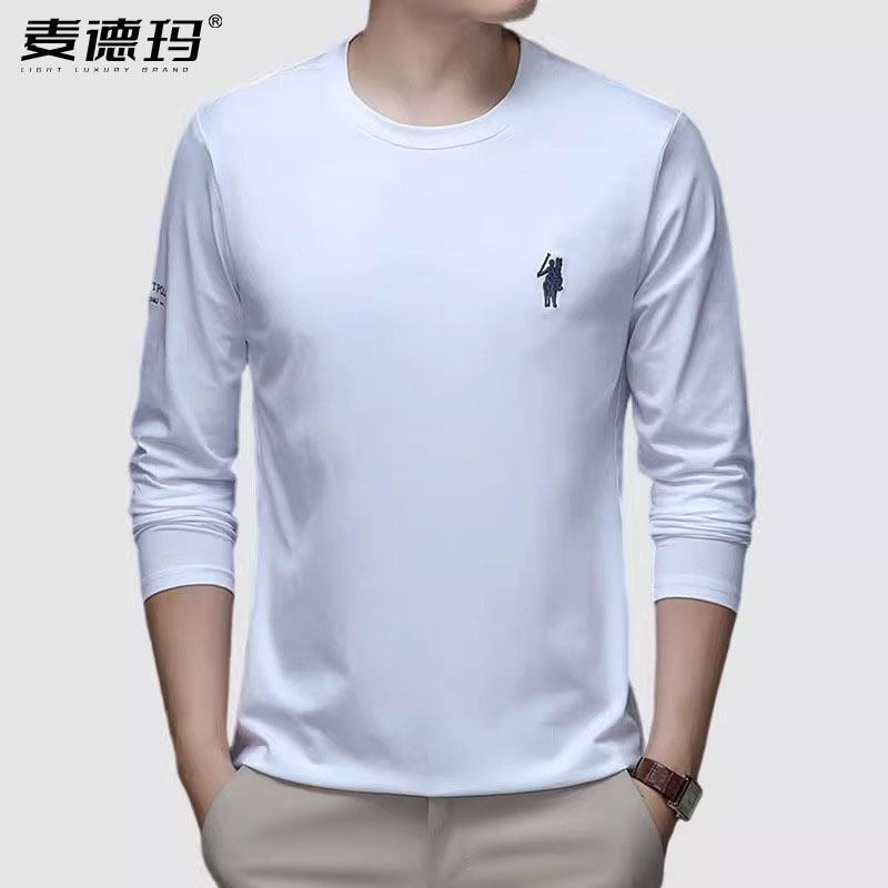 正品中年男士长袖t恤 圆领透气Polo潮牌宽松大码爸爸男装体恤