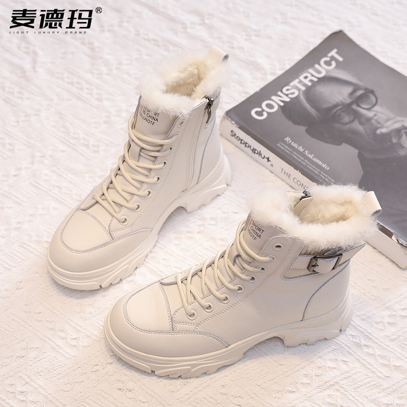 白色雪地靴女增高棉鞋真皮靴子冬季保暖雪地鞋女款鞋子加绒马丁靴