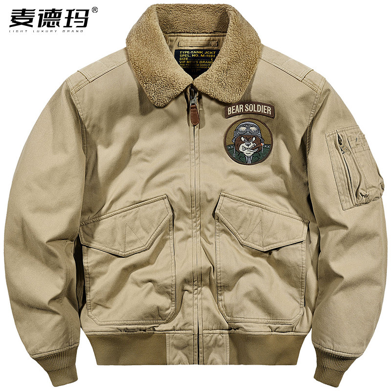 2026冬季加绒加厚外套男棉服飞行员夹克复古工装棉衣加绒加厚棉袄