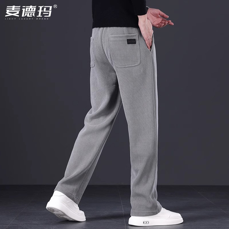 高端雪尼尔休闲裤男款宽松直筒2025秋季新款中年爸爸阔腿运动裤子