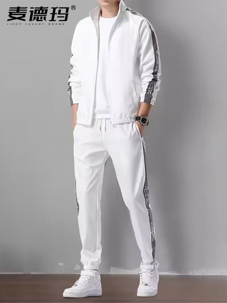 2025年运动套装男士秋季新款立领夹克衫搭配休闲卫裤一整套男装春