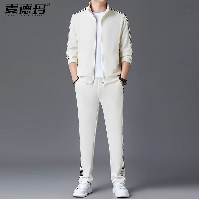 2025春秋新款休闲运动套装男士宽松大码跑步服中老年爸爸两件套