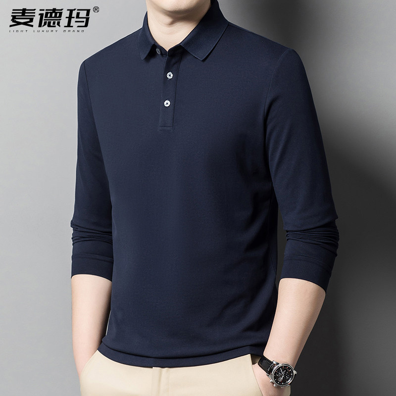 百搭男士t恤长袖秋季薄款中老年人冰丝爸爸秋装polo衫上衣服春秋