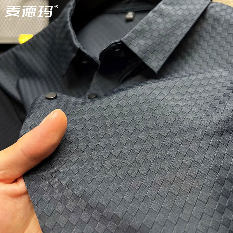 华夫格轻奢高端冰丝t恤男polo衫