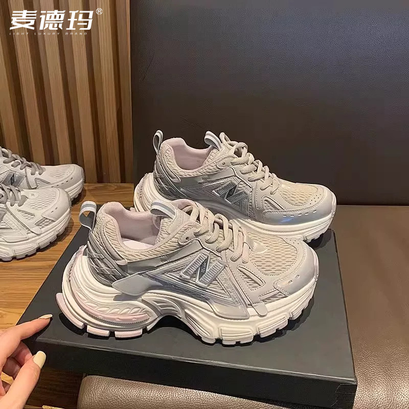 厚底透气网面老爹鞋女增高百搭