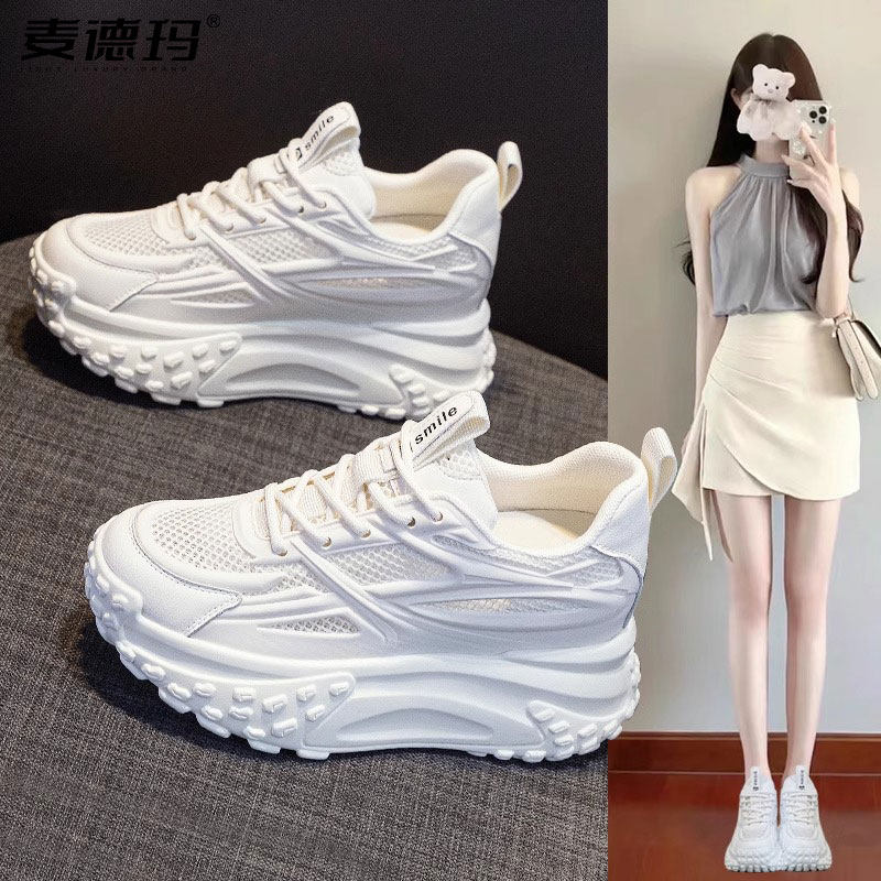 厚底小白鞋子女鞋2025年新款爆夏季透气内增高女鞋8cm运动老爹鞋
