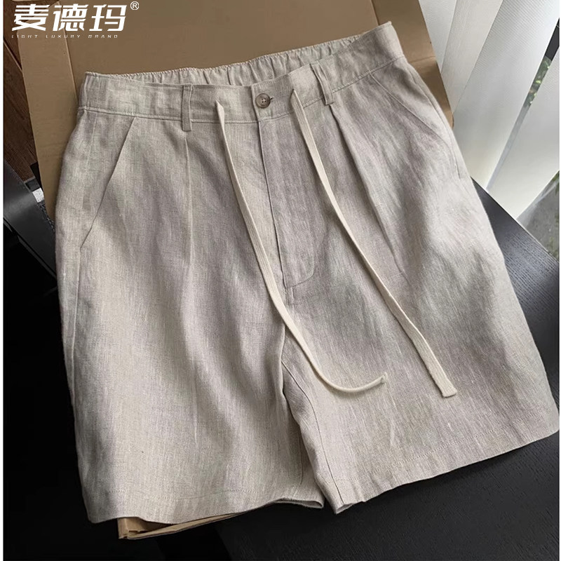 老钱风天丝亚麻短裤男款夏薄款宽松休闲棉麻裤子轻熟风西装五分裤