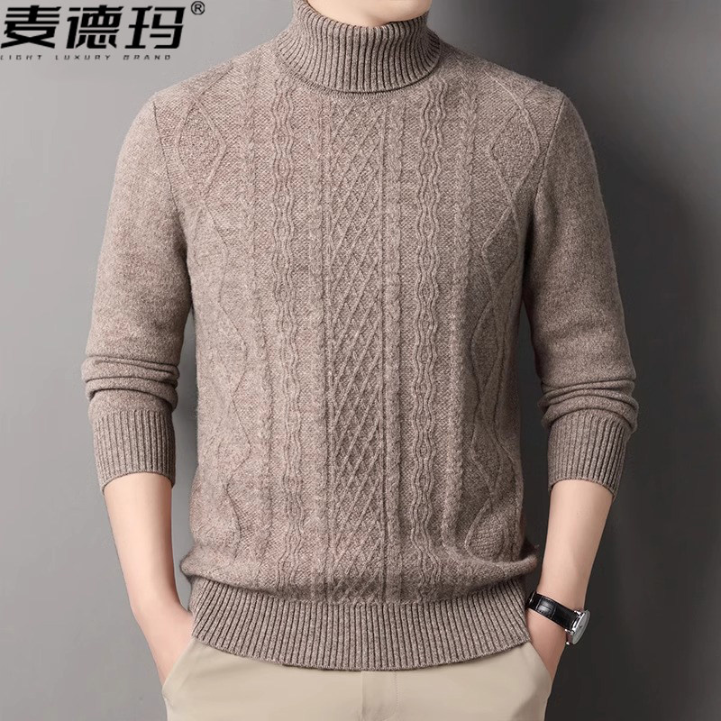 加厚可翻高领羊毛衫男秋冬针织衫