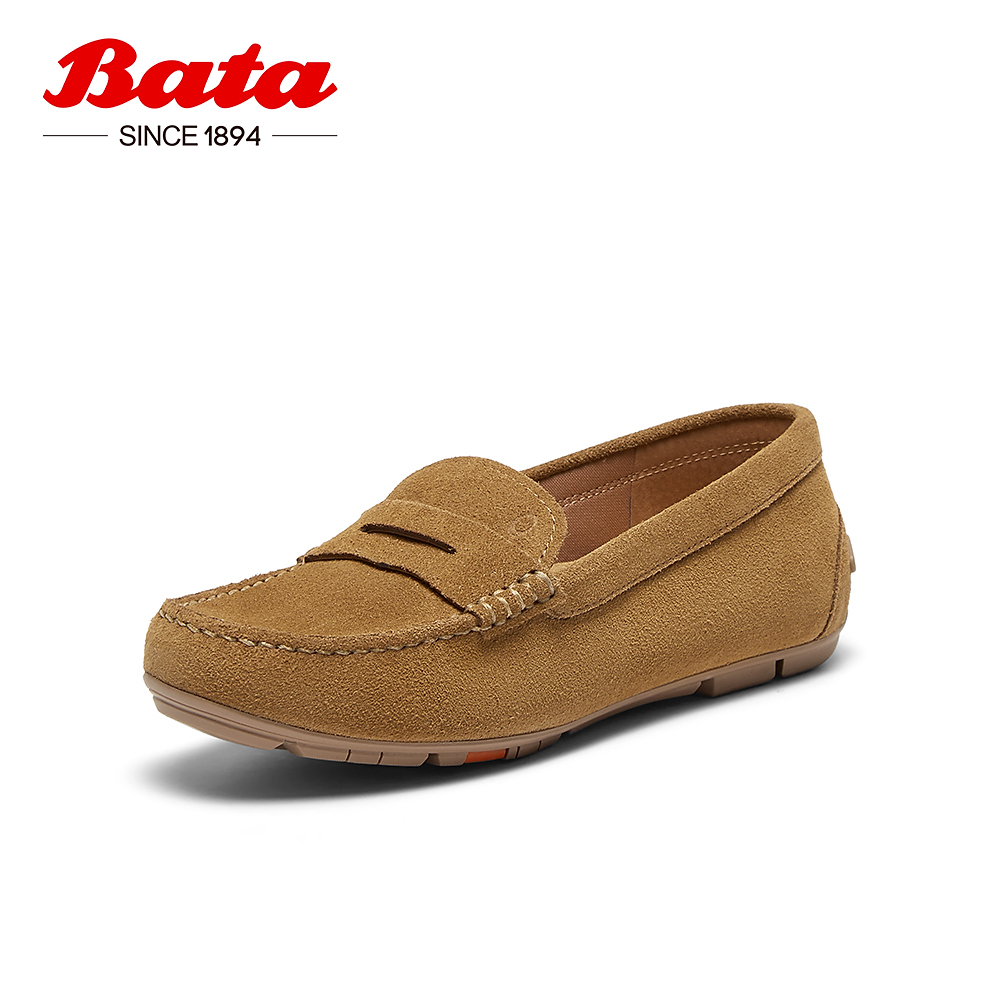 Bata34码女鞋小码牛皮软底乐福鞋