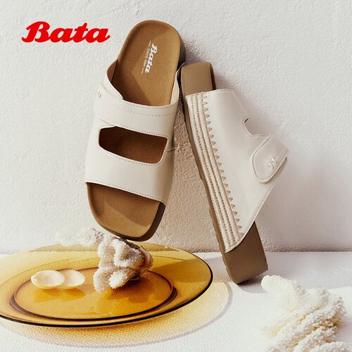 Bata勃肯拖休闲外穿厚底羊皮拖鞋
