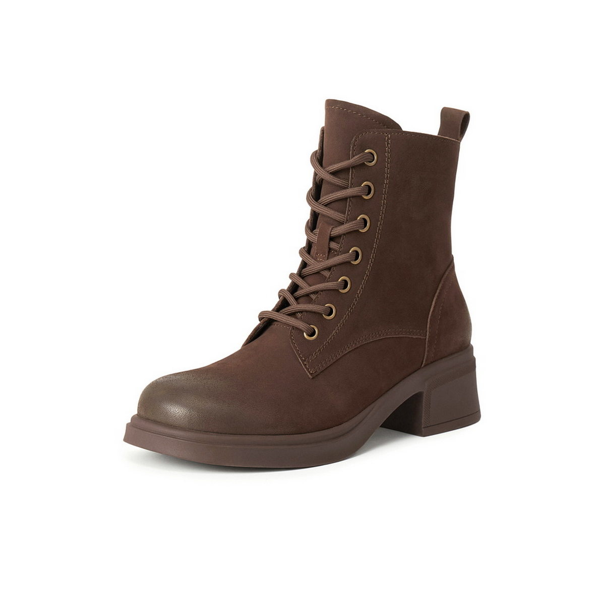 百丽新款真皮休闲复古高跟马丁靴