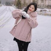 百搭宽色松工装 棉衣中版 加绒加 长202CLA201034爆款 粉派棉服女冬季